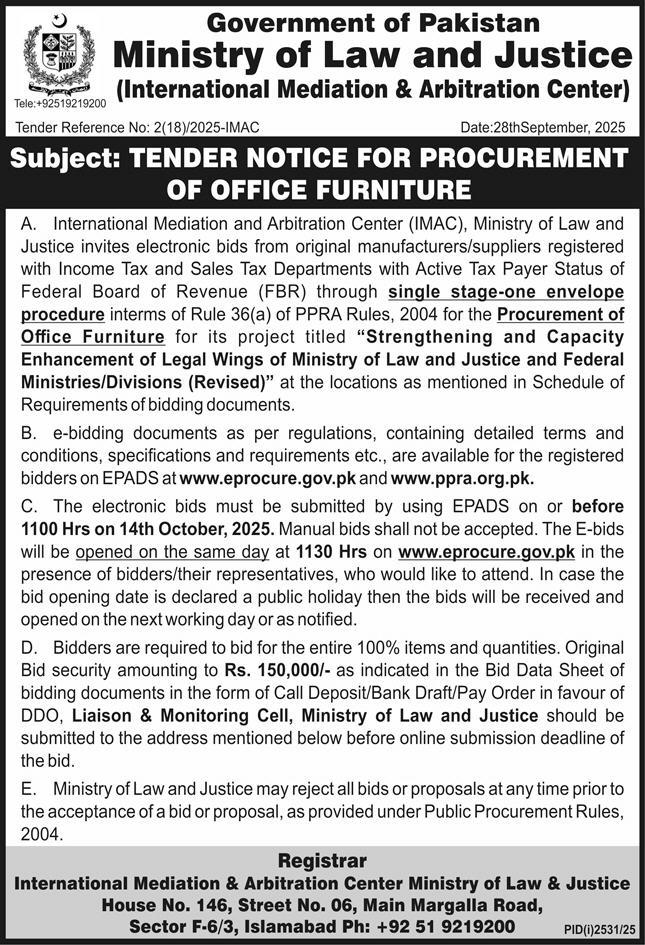 Ministry of Law & Justice Tender Notice